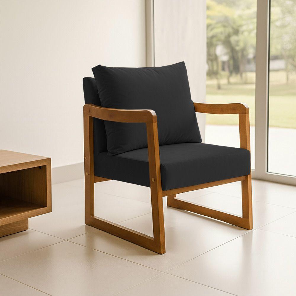 Kit 2 Poltronas Decorativa Com Braço Em Madeira Maciça Alice Veludo Preto - 2