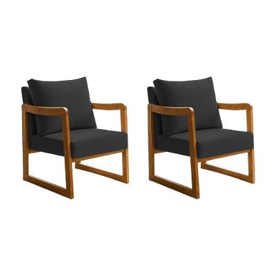 Kit 2 Poltronas Decorativa Com Braço Em Madeira Maciça Alice Veludo Preto