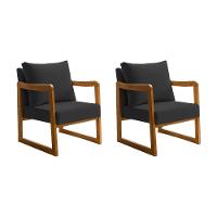 Kit 2 Poltronas Decorativa Com Braço Em Madeira Maciça Alice Veludo Preto - 1