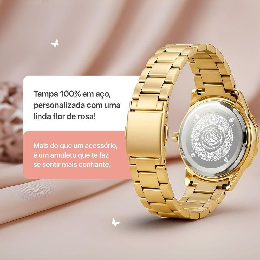 Relogio Feminino Prova Dagua Dourado + Relogio Aço Prata Combo Resistente Social Casual Presente Kit - 4