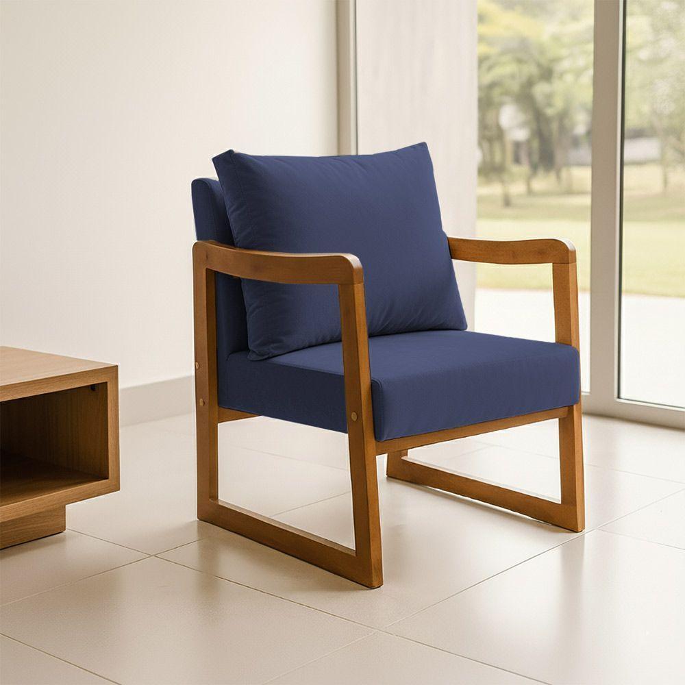 Kit 2 Poltronas Decorativa Com Braço Em Madeira Maciça Alice Veludo Azul - 2