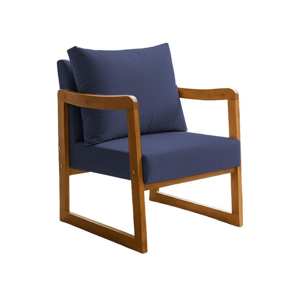 Kit 2 Poltronas Decorativa Com Braço Em Madeira Maciça Alice Veludo Azul - 5