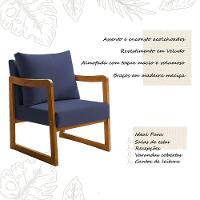 Kit 2 Poltronas Decorativa Com Braço Em Madeira Maciça Alice Veludo Azul - 3