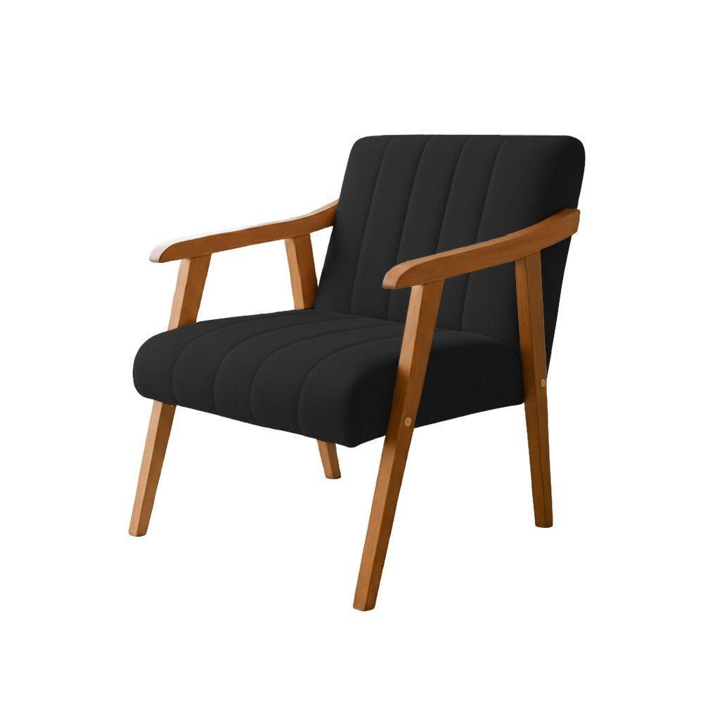 Kit 2 Poltronas Decorativa Com Braço Em Madeira Maciça Livia Veludo Preto - 5