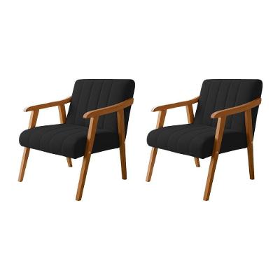 Kit 2 Poltronas Decorativa Com Braço Em Madeira Maciça Livia Veludo Preto