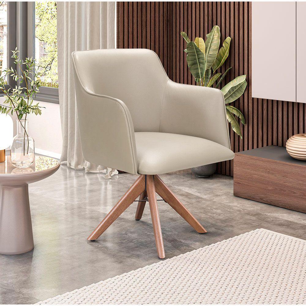 Poltrona Camélia Base Giratória De Madeira Veludo Cor Bege 2137 - 1