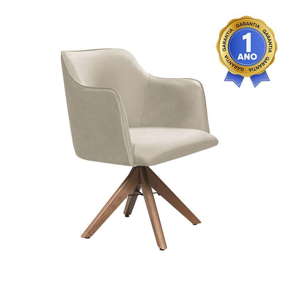 Poltrona Camélia Base Giratória De Madeira Veludo Cor Bege 2137 - 2