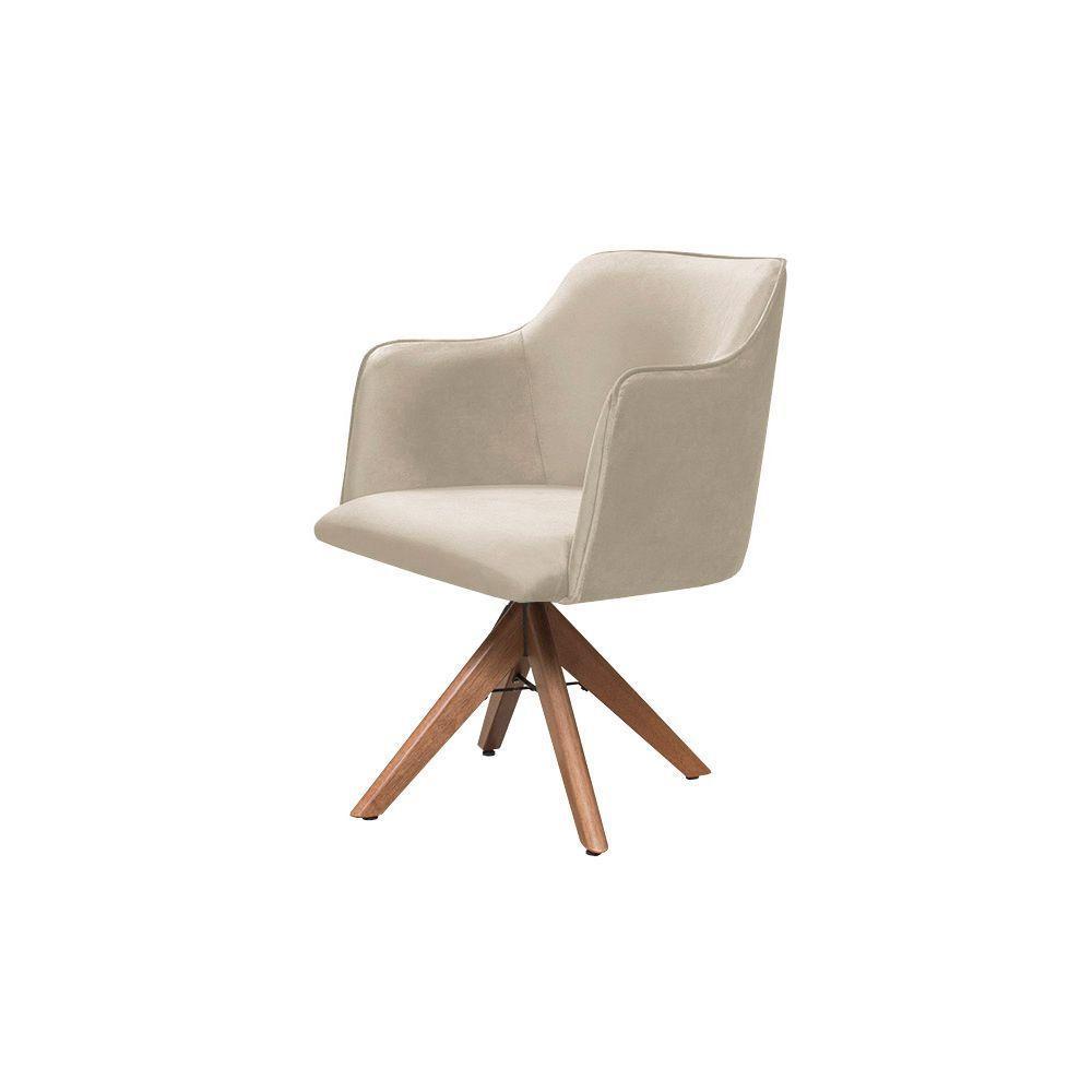 Poltrona Camélia Base Giratória De Madeira Veludo Cor Bege 2137 - 4