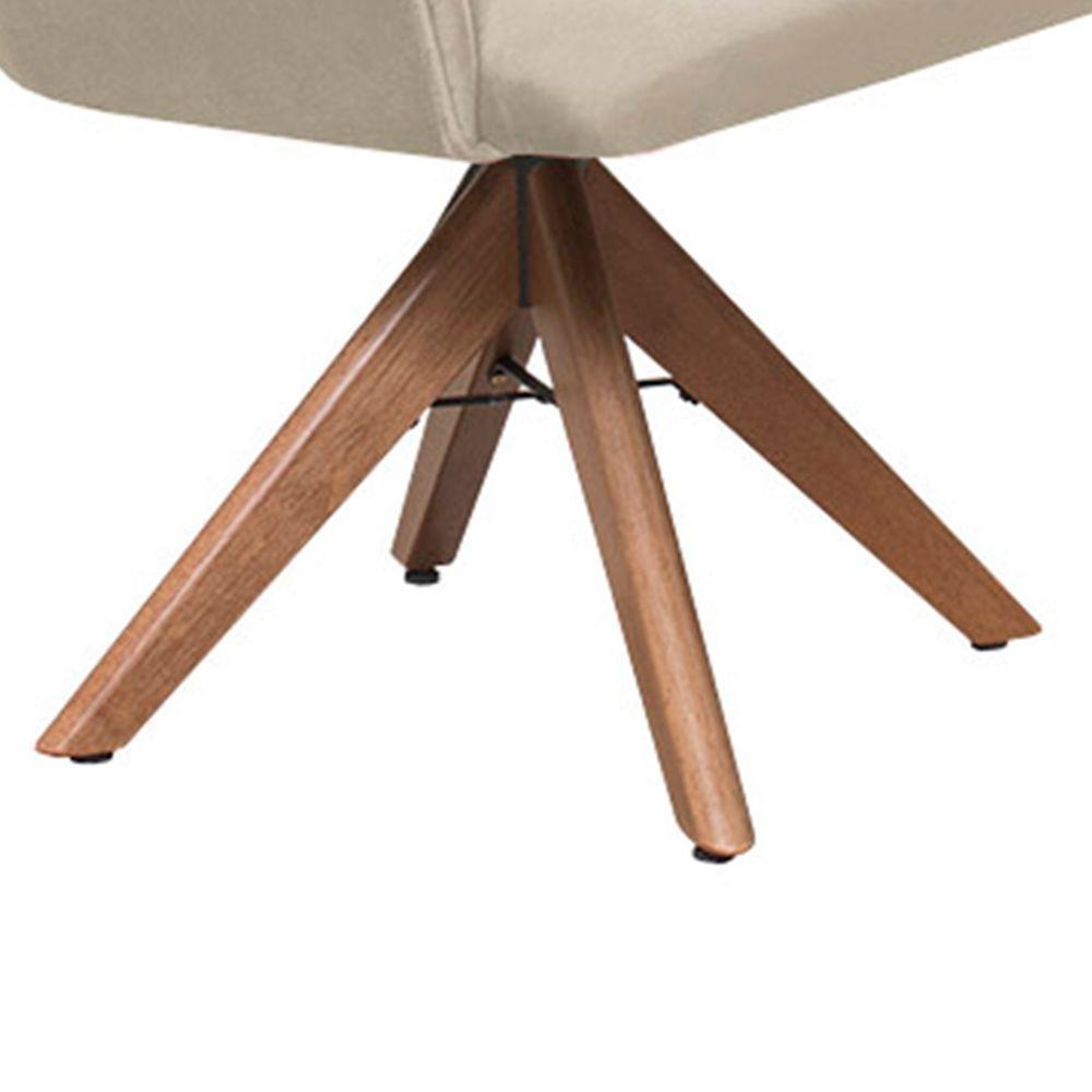 Poltrona Camélia Base Giratória De Madeira Veludo Cor Bege 2137 - 6