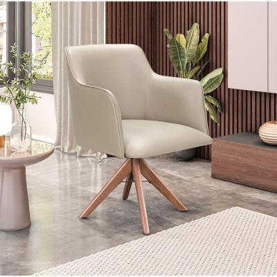 Poltrona Camélia Base Giratória De Madeira Veludo Cor Bege 2137