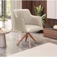 Poltrona Camélia Base Giratória De Madeira Veludo Cor Bege 2137 - 1