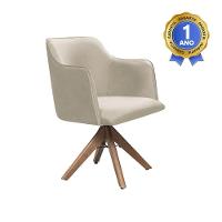 Poltrona Camélia Base Giratória De Madeira Veludo Cor Bege 2137 - 2