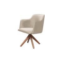 Poltrona Camélia Base Giratória De Madeira Veludo Cor Bege 2137