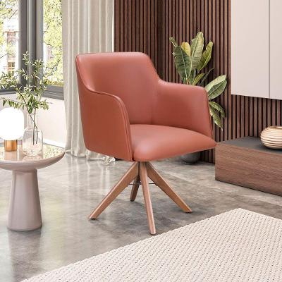 Poltrona Camélia Base Giratória De Madeira Corino Cor Paçoca