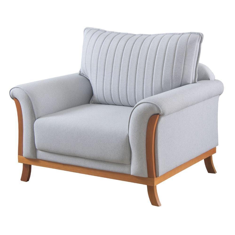 Poltrona Vitoria Em Linho Pés De Madeira - 1