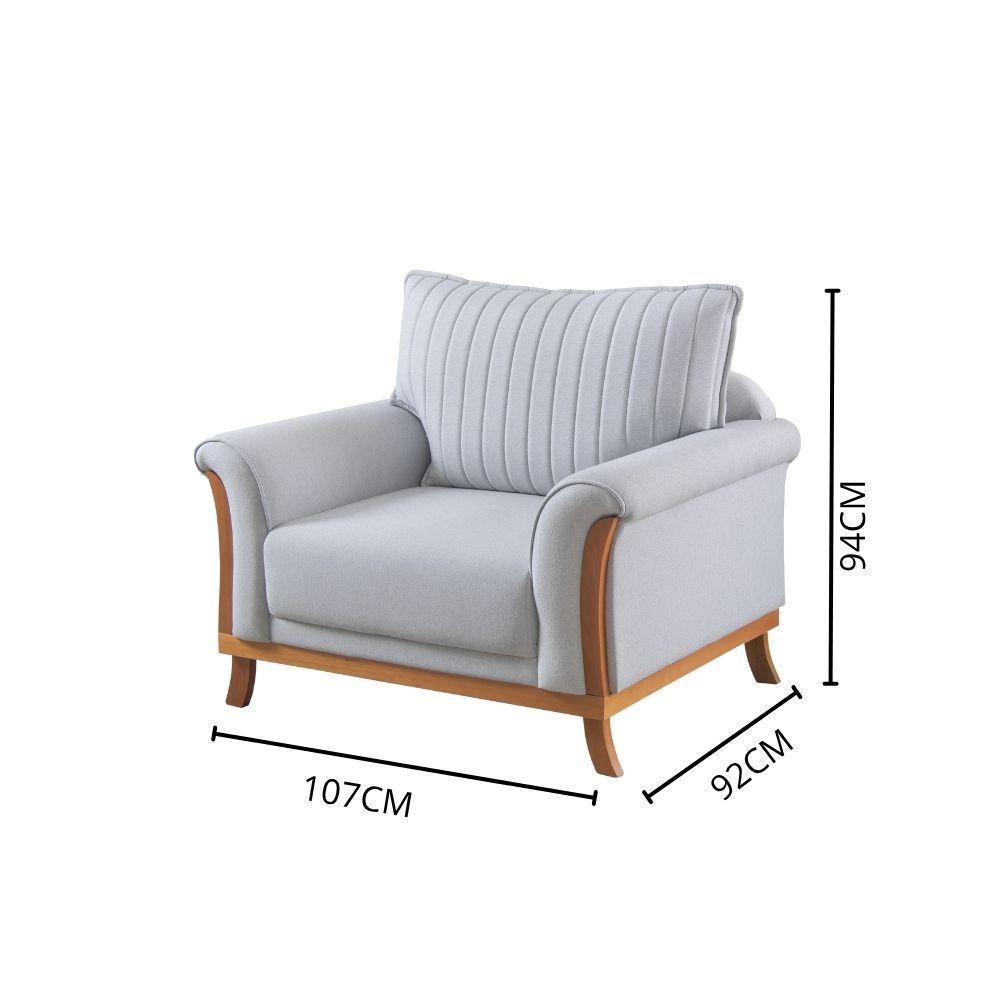 Poltrona Vitoria Em Linho Pés De Madeira - 4