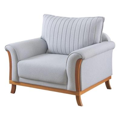 Poltrona Vitoria Em Linho Pés De Madeira