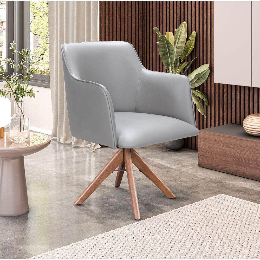 Poltrona Camélia Base Giratória De Madeira Veludo Cor Cinza 2107 - 1