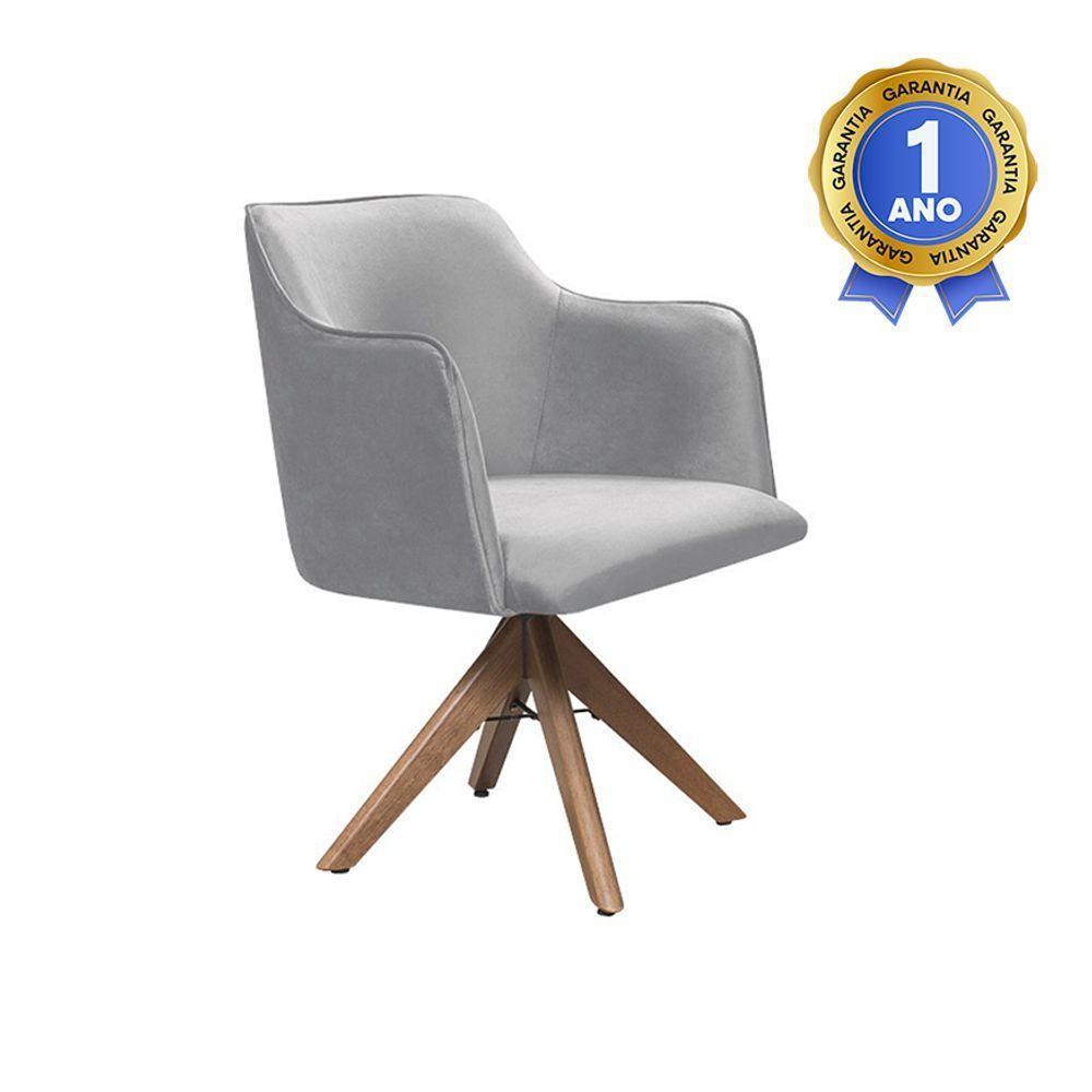 Poltrona Camélia Base Giratória De Madeira Veludo Cor Cinza 2107 - 2