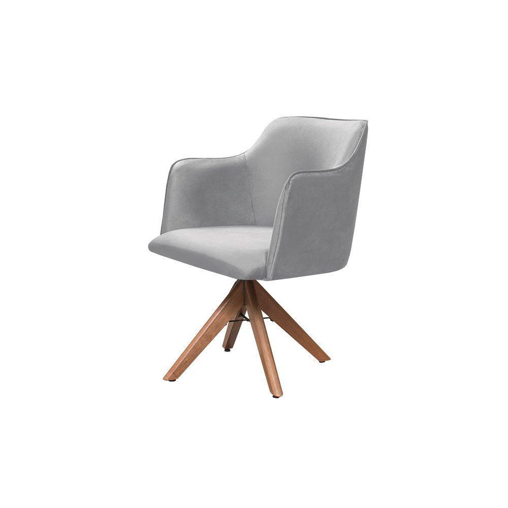 Poltrona Camélia Base Giratória De Madeira Veludo Cor Cinza 2107 - 4