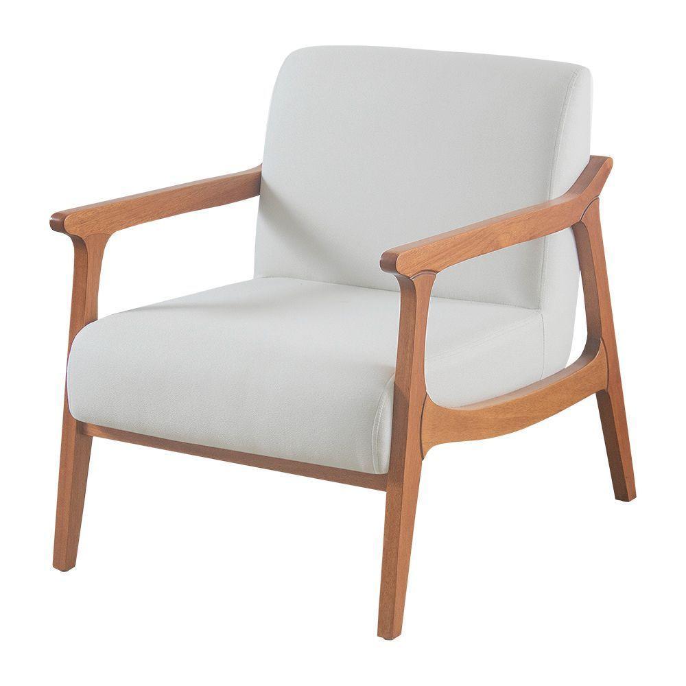 Poltrona Hortência Em Linho Com Base De Madeira Cor Cru 2370 - 1