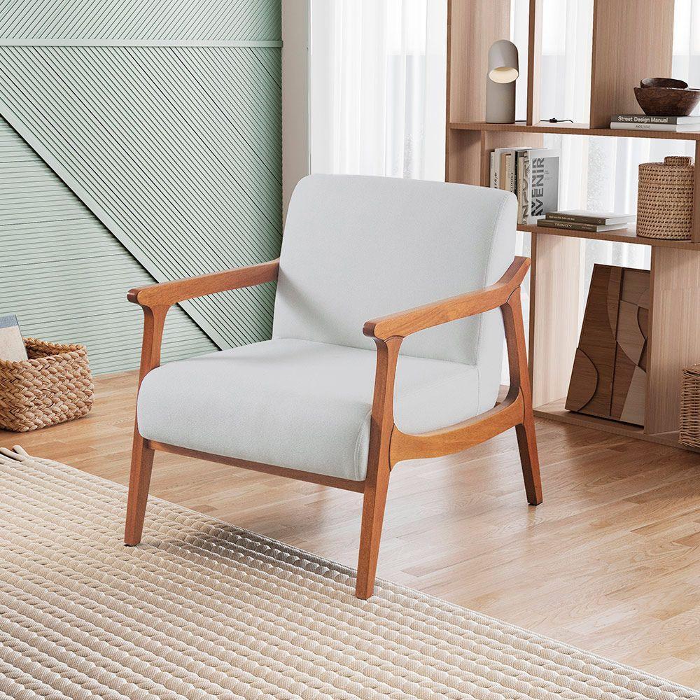 Poltrona Hortência Em Linho Com Base De Madeira Cor Cru 2370 - 2