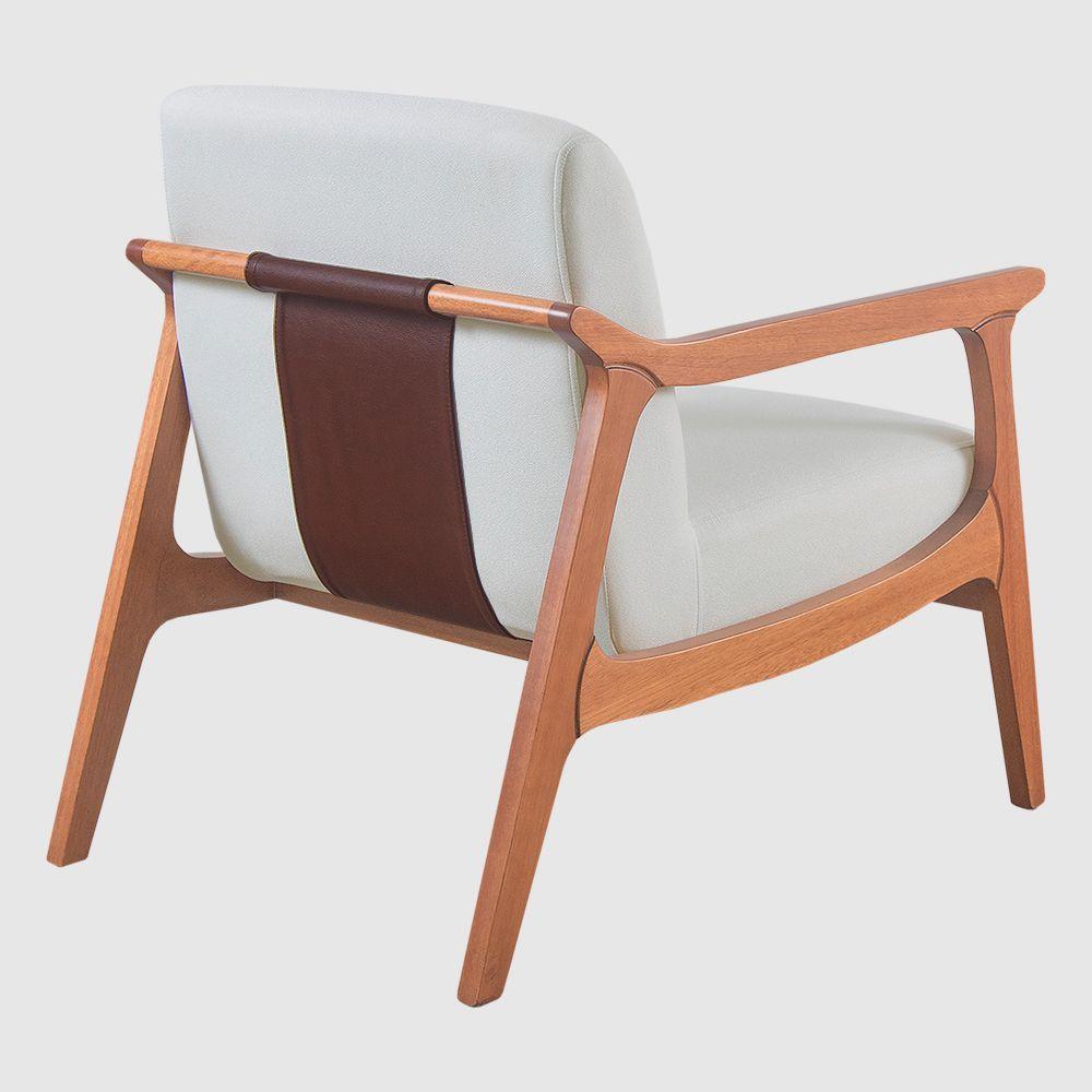 Poltrona Hortência Em Linho Com Base De Madeira Cor Cru 2370 - 5