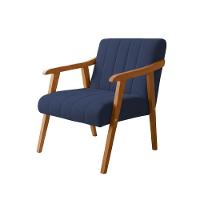 Poltrona Decorativa Com Braço Em Madeira Maciça Livia Veludo Azul - 2