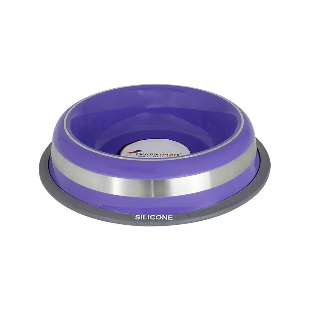Comedouro Elegante Inox Roxo 850ml Com Base Antiderrapante Para Pets - 1