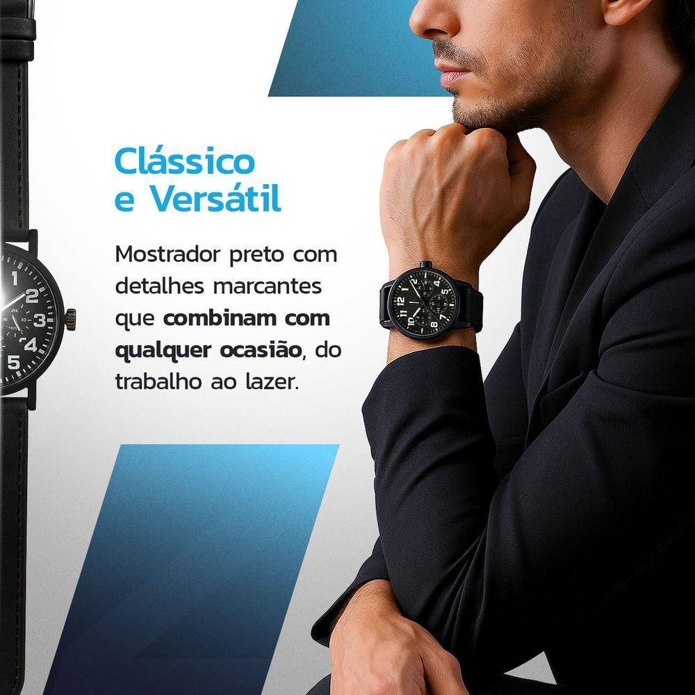 Relogio Premium Preto Aco Inoxidavel Masculino Original Grande Casual Robusto Presente Social - 2