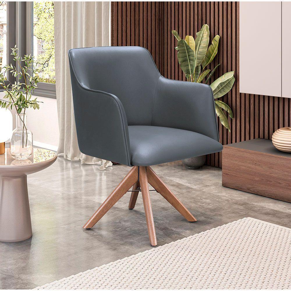 Poltrona Camélia Base Giratória De Madeira Veludo Cor Chumbo 2193 - 1