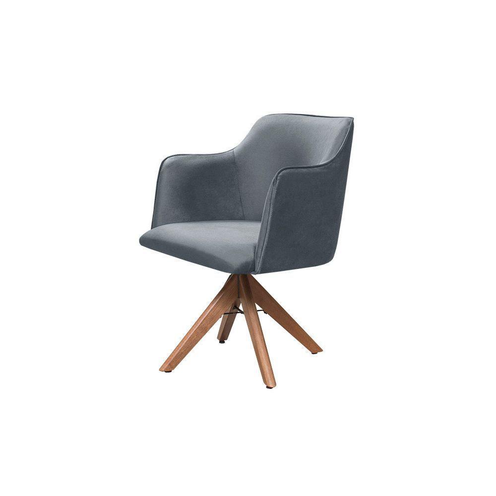 Poltrona Camélia Base Giratória De Madeira Veludo Cor Chumbo 2193 - 4