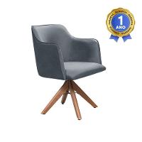 Poltrona Camélia Base Giratória De Madeira Veludo Cor Chumbo 2193 - 2