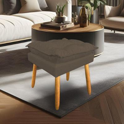 Puff Decorativo Opala Linho Marrom Pés Palito Sky Mobile