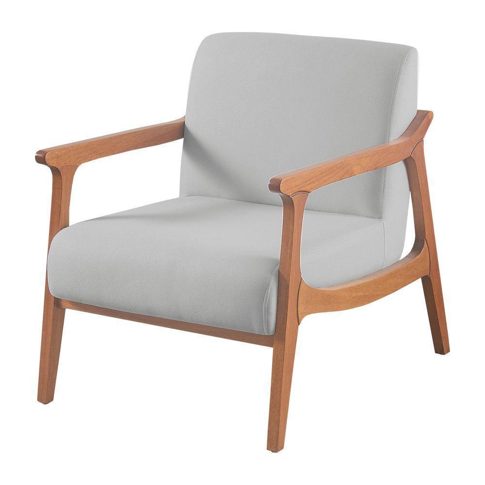 Poltrona Hortência Em Linho Com Base De Madeira Cor Cinza Claro 2371 - 1