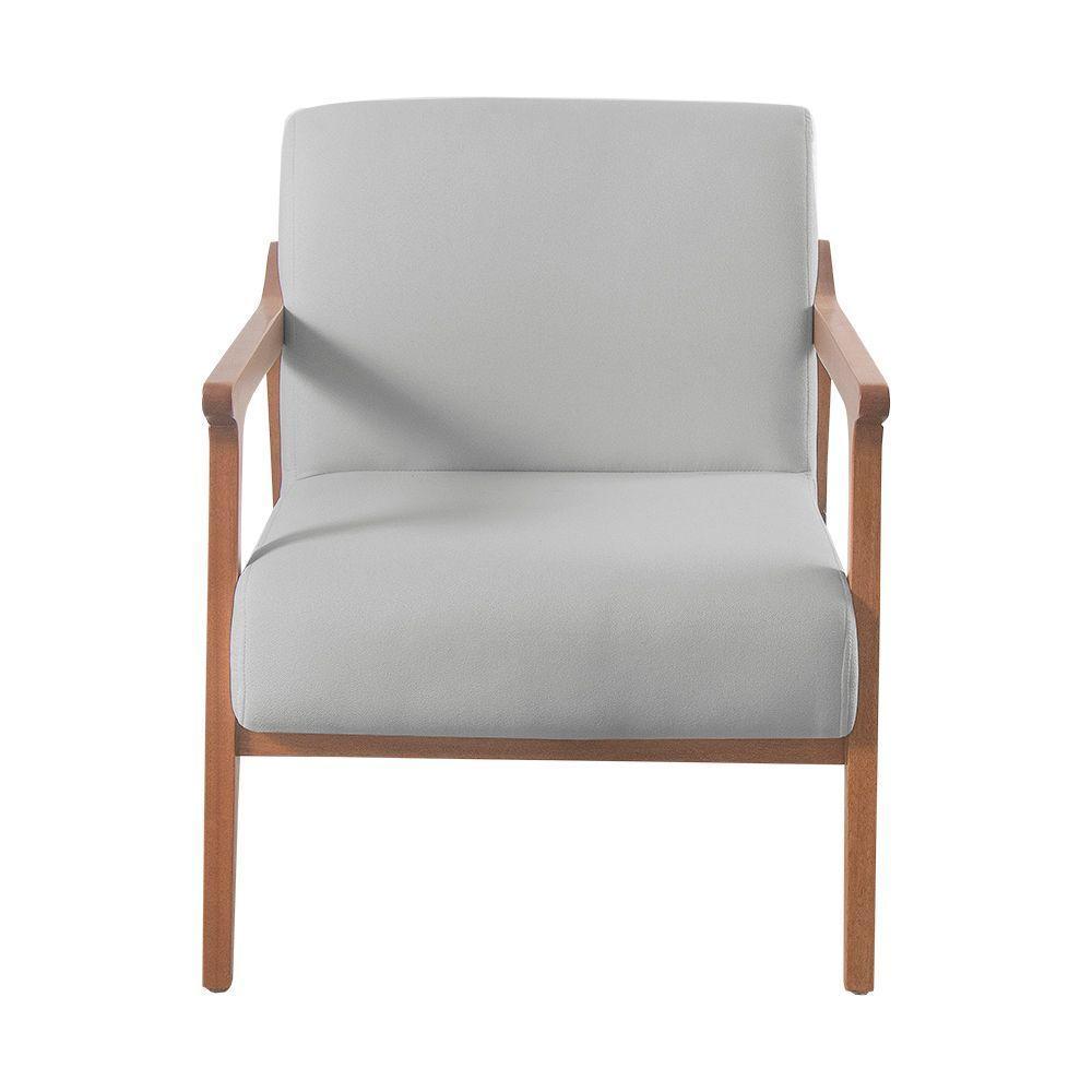 Poltrona Hortência Em Linho Com Base De Madeira Cor Cinza Claro 2371 - 3