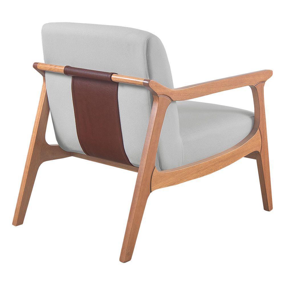 Poltrona Hortência Em Linho Com Base De Madeira Cor Cinza Claro 2371 - 4