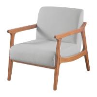 Poltrona Hortência Em Linho Com Base De Madeira Cor Cinza Claro 2371 - 1