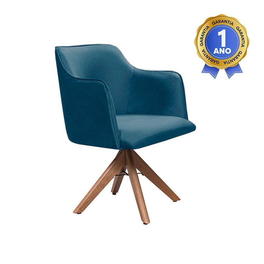 Poltrona Camélia Base Giratória De Madeira Veludo Cor Azul 2133 - 3