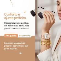 Relogio Aco Banhado Feminino Rose + Pulseira Oculos Inoxidavel Moda Qualidade Premium Losango Preto - 2