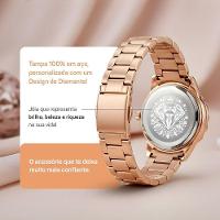 Relogio Aco Banhado Feminino Rose + Pulseira Oculos Inoxidavel Moda Qualidade Premium Losango Preto