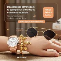 Relogio Aco Banhado Feminino Rose + Pulseira Oculos Inoxidavel Moda Qualidade Premium Losango Preto - 5