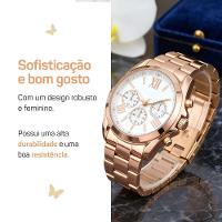 Relogio Aco Banhado Feminino Rose + Pulseira Oculos Inoxidavel Moda Qualidade Premium Losango Preto - 6