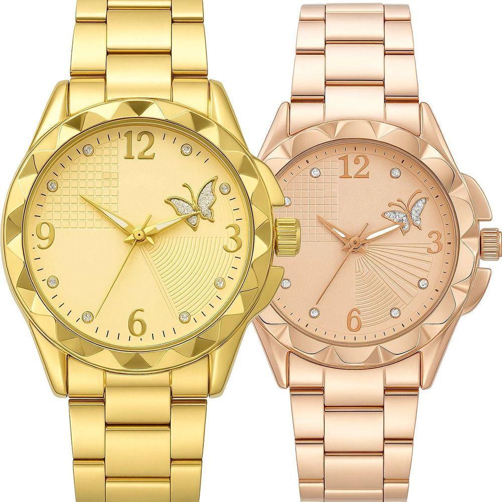 Relogio Dourado Prova Dagua Feminino Original Kit Banhado Qualidade Premium Combo Resistente Casual - 1