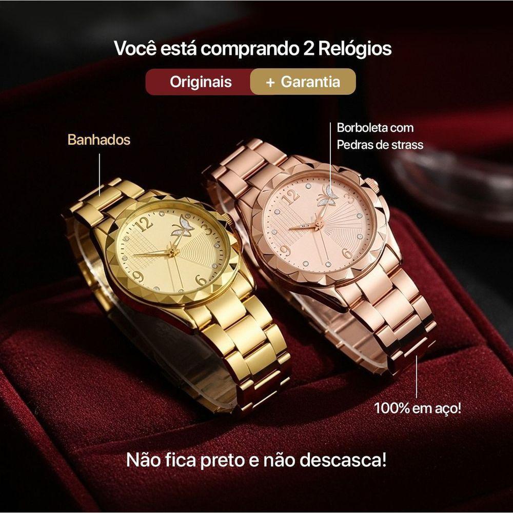 Relogio Dourado Prova Dagua Feminino Original Kit Banhado Qualidade Premium Combo Resistente Casual - 3