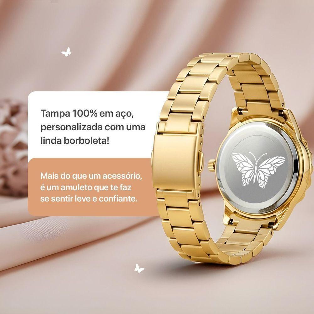 Relogio Dourado Prova Dagua Feminino Original Kit Banhado Qualidade Premium Combo Resistente Casual - 4