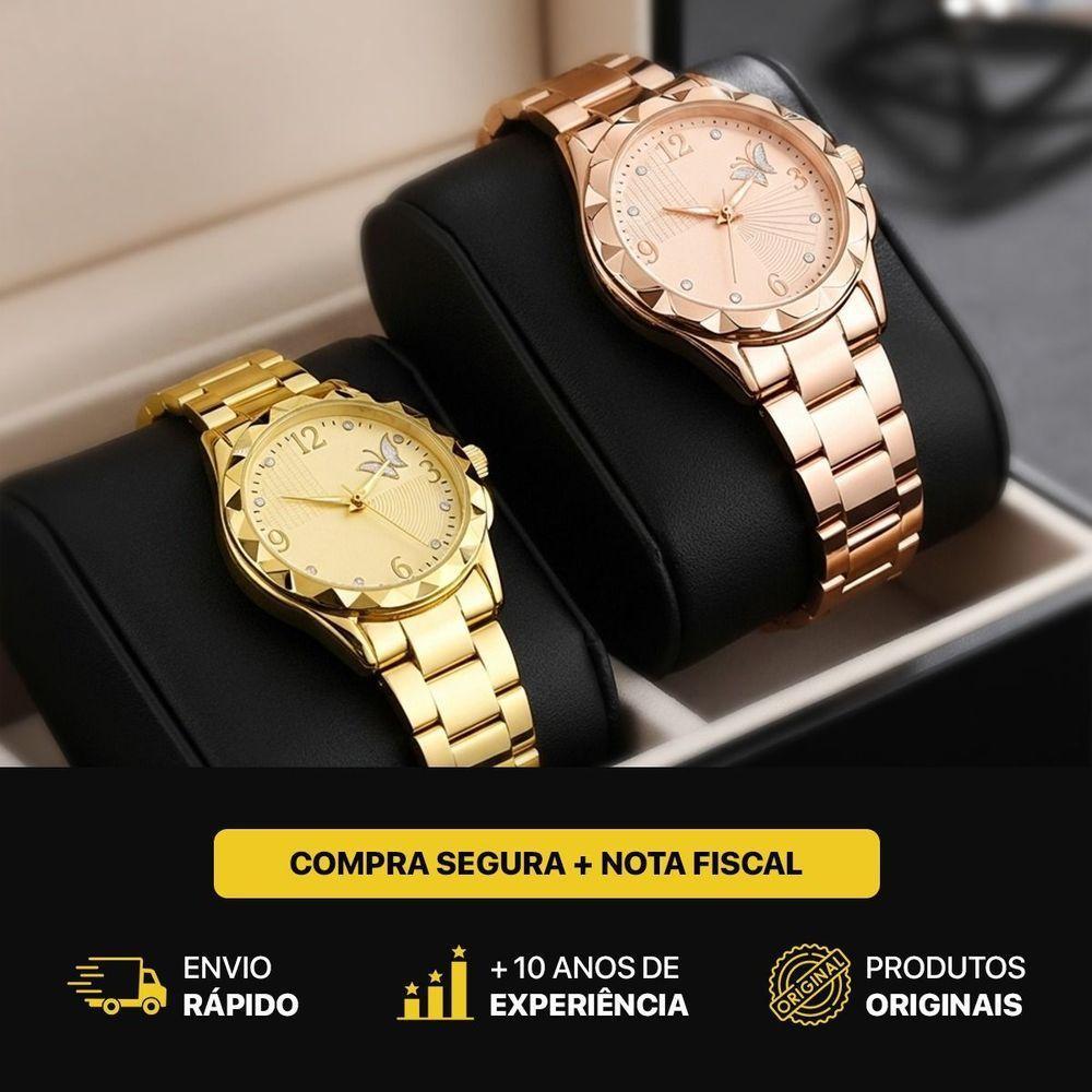 Relogio Dourado Prova Dagua Feminino Original Kit Banhado Qualidade Premium Combo Resistente Casual - 5