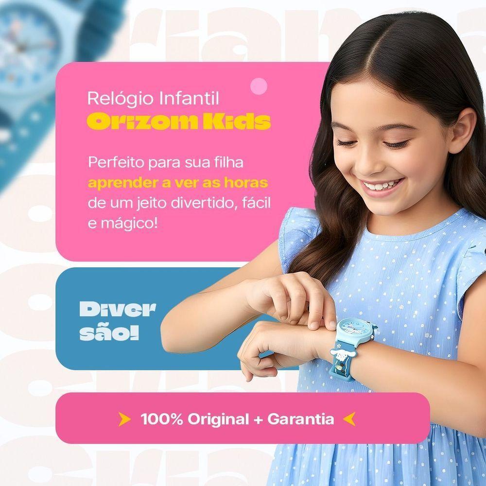 Relogio Azul Infantil Silicone + Pulseira Oculos + Caixa Presente Pulseira Ajustavel Menina Crianca - 4