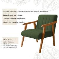 Poltrona Decorativa Com Braço Em Madeira Maciça Livia Veludo Verde - 3
