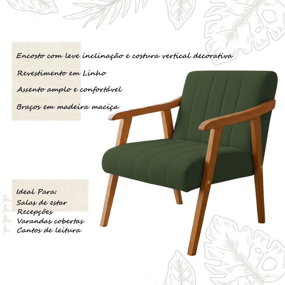 Kit 2 Poltronas Decorativa Com Braço Em Madeira Maciça Livia Linho Verde - 3